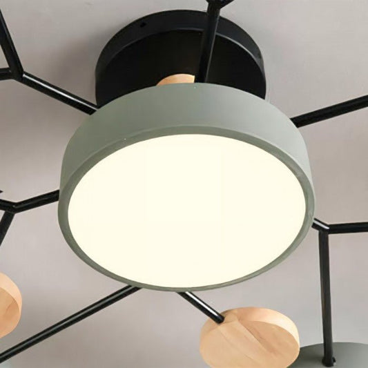 Scandinavische LED Plafondlamp met Hout en IJzer