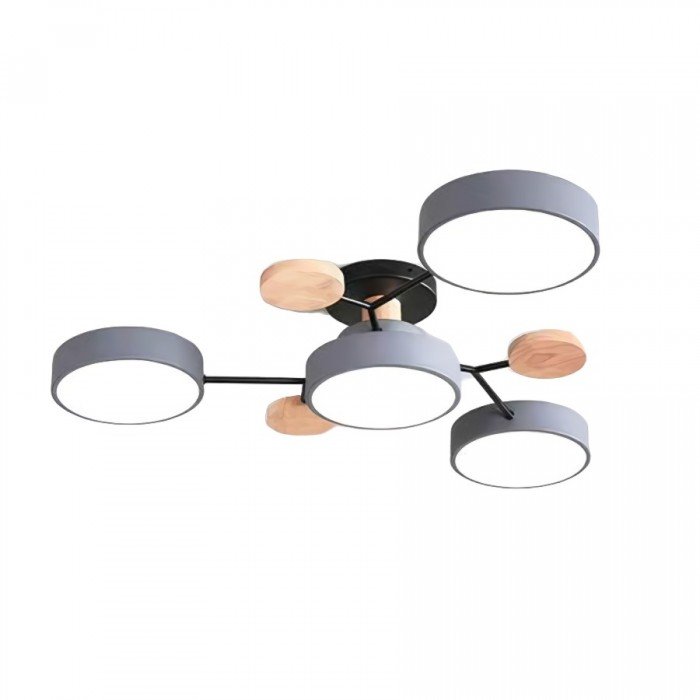 Scandinavische LED Plafondlamp met Hout en IJzer