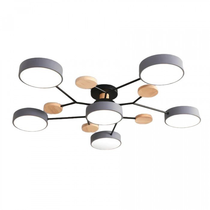 Scandinavische LED Plafondlamp met Hout en IJzer