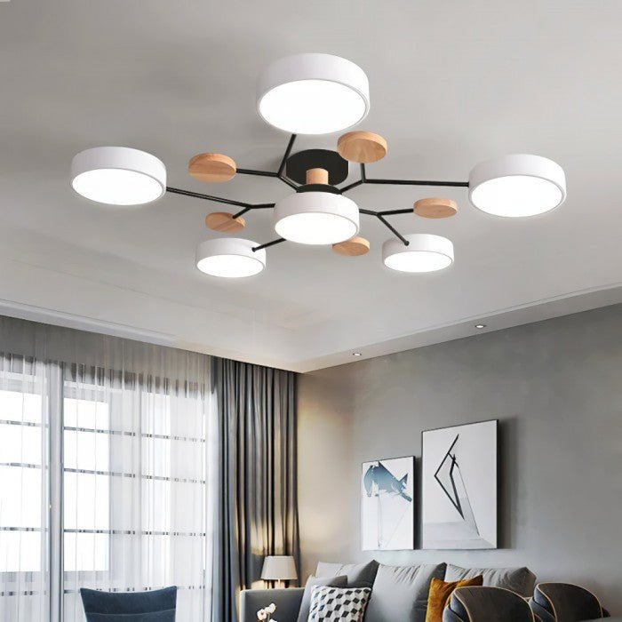 Scandinavische LED Plafondlamp met Hout en IJzer