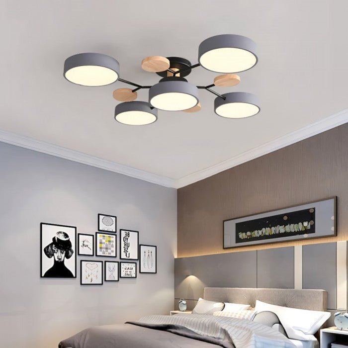 Scandinavische LED Plafondlamp met Hout en IJzer
