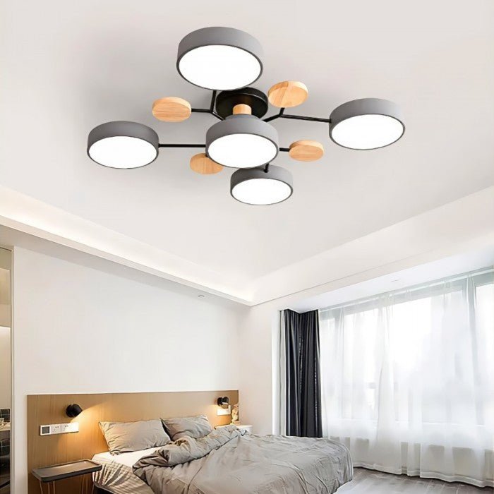 Scandinavische LED Plafondlamp met Hout en IJzer