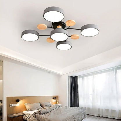Scandinavische LED Plafondlamp met Hout en IJzer