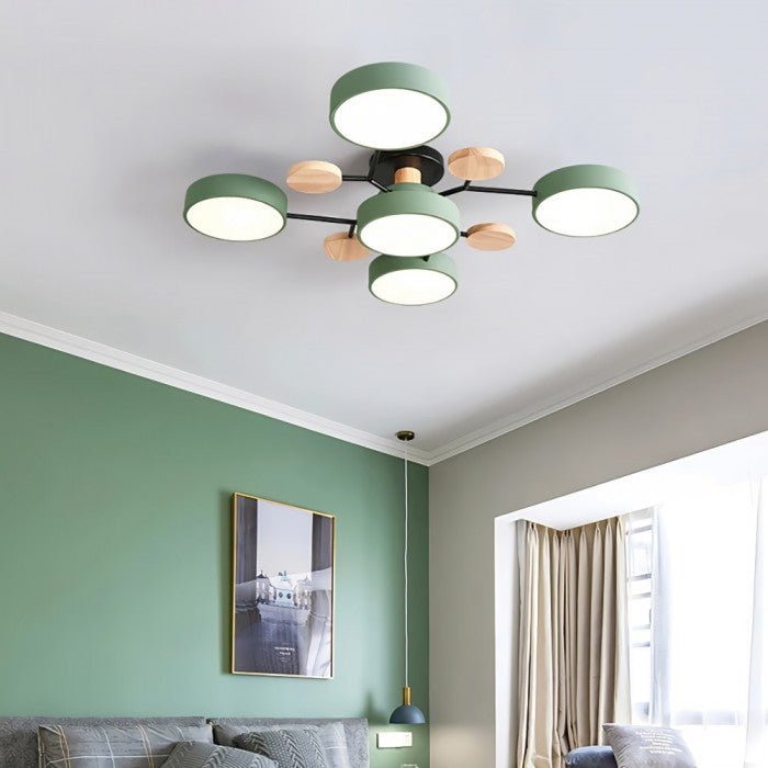 Scandinavische LED Plafondlamp met Hout en IJzer