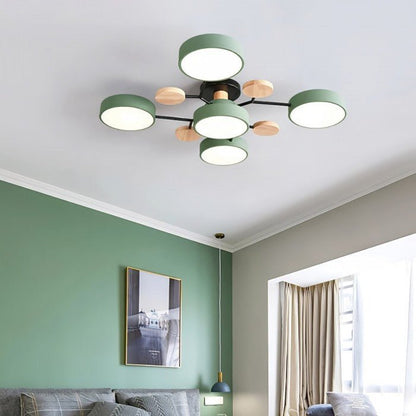Scandinavische LED Plafondlamp met Hout en IJzer