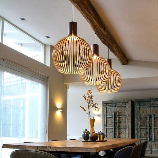 Handgemaakte Houten Hanglamp - Rustieke Verlichting