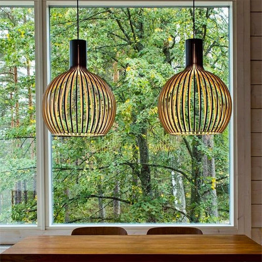 Handgemaakte Houten Hanglamp - Rustieke Verlichting